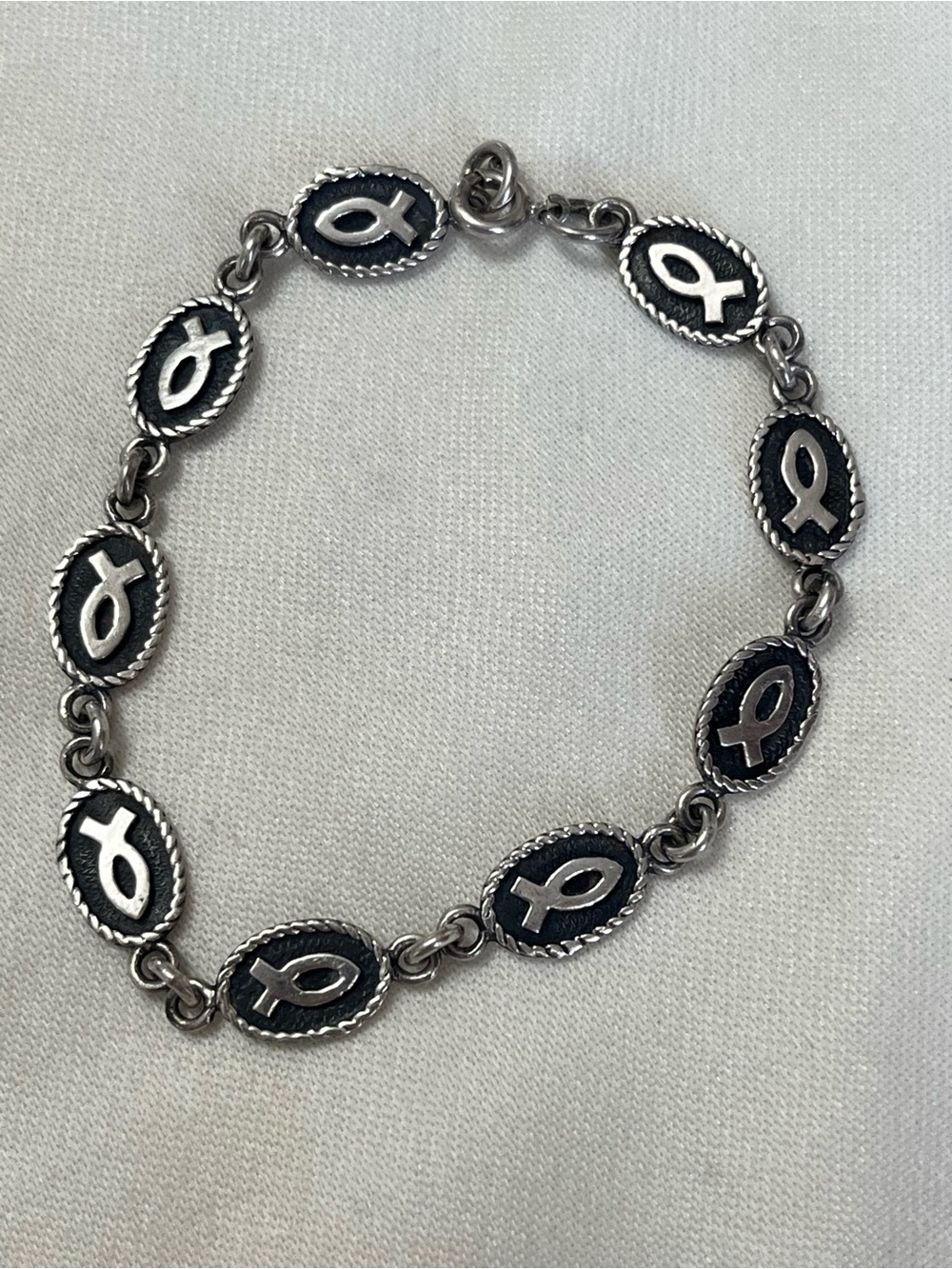 Vintage 925 Ichthys Fish Jesus Fish Link Bracelet